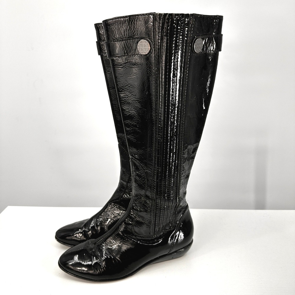 Cole‎ Haan Nike Air Black Patent Leather Knee High Boots 6B Quiet Luxury